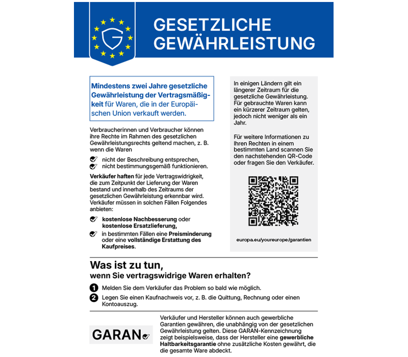Das Label f&uuml;r Gesetzliche Gew&auml;hrleistung der EU