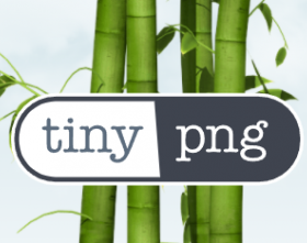 Logo TinyPNG. Die Wörter "tiny" und "png" stehen auf weißem, bzw. dunkelgrauen Hintergrund.