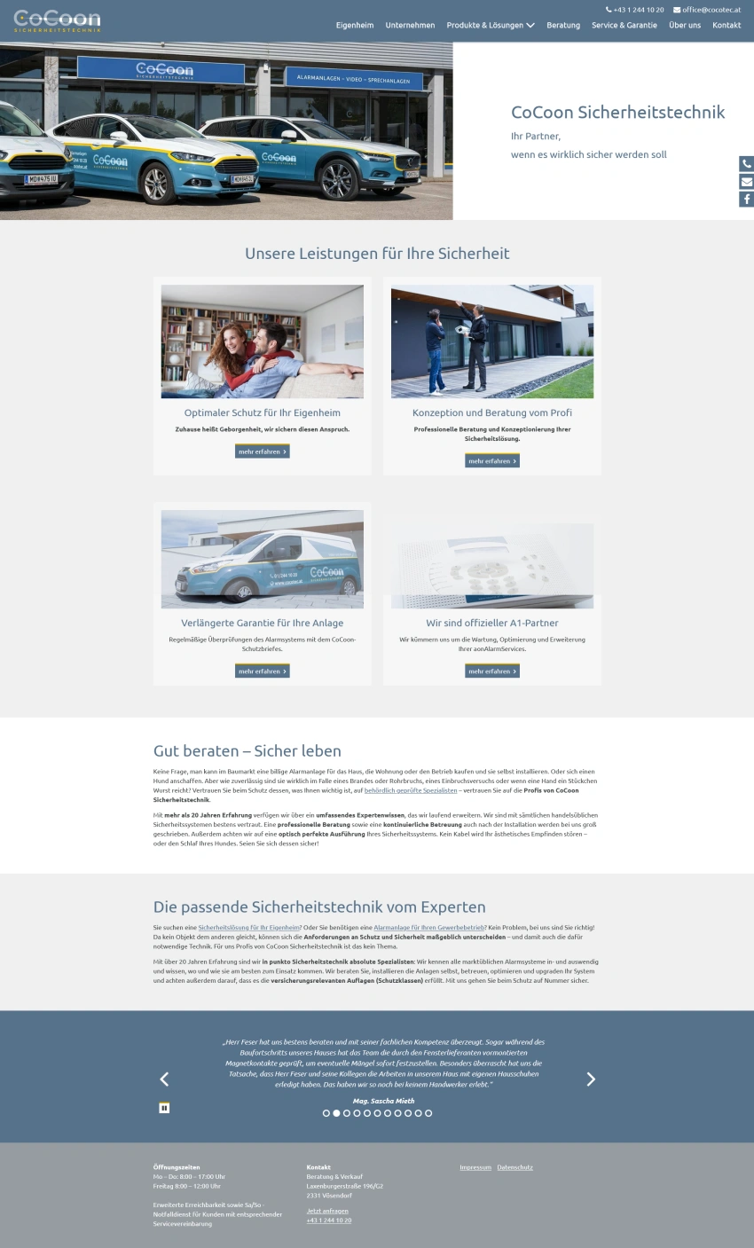 Screenshot der Desktopansicht einer Website
