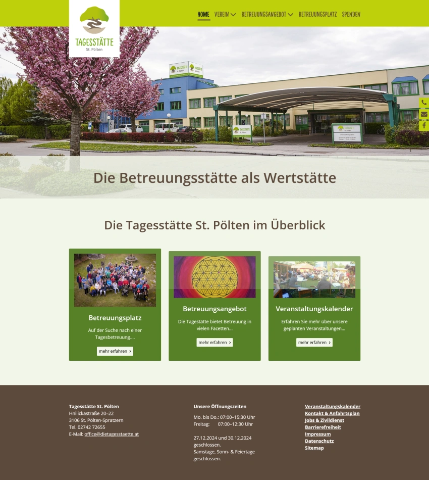 Screenshot der Desktopansicht einer Website