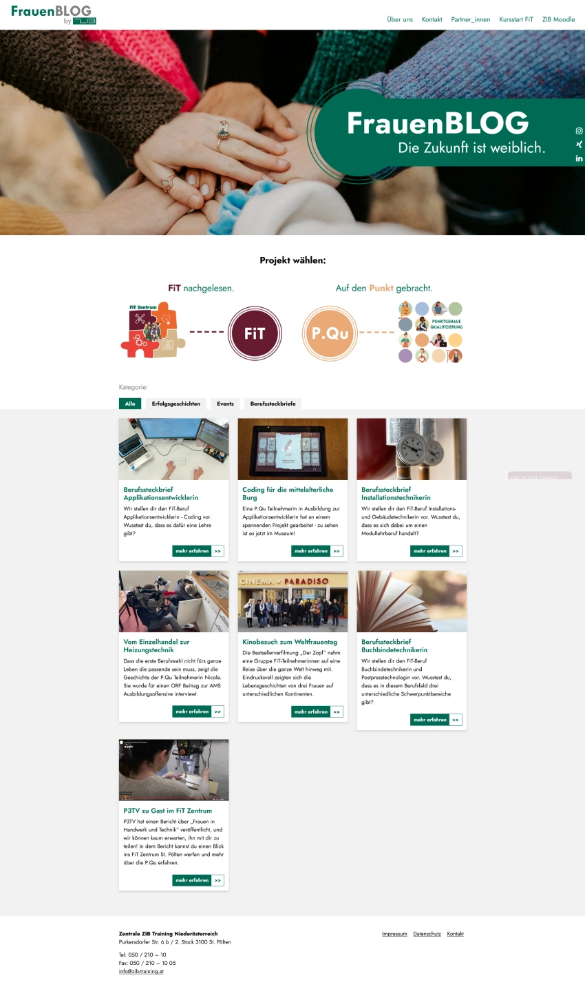 Screenshot der Desktopansicht einer Website