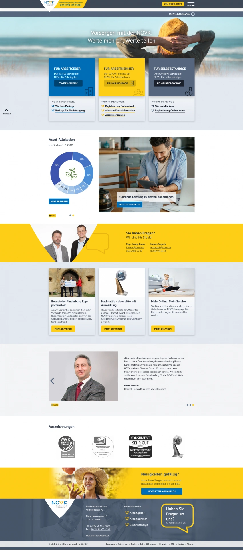 Screenshot der Desktopansicht einer Website