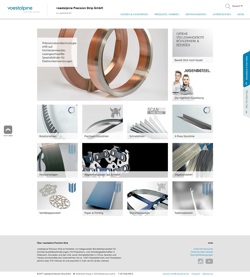 Screenshot der Desktopansicht der Website