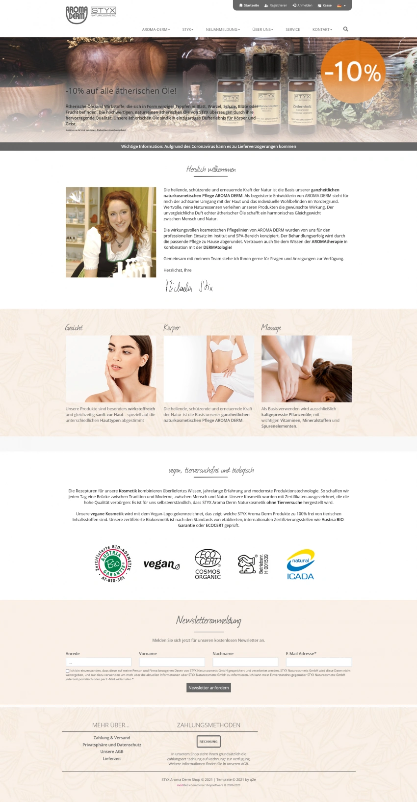 Desktop-Screenshot der Website