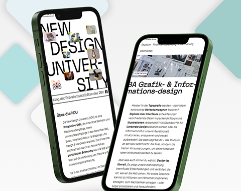 2 Smartphones mit Screenshots der NDU-Webseite
