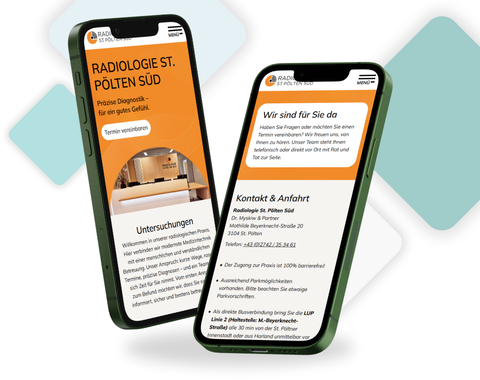 2 Smartphones mit Screenshot der Website radiologie-stp.at