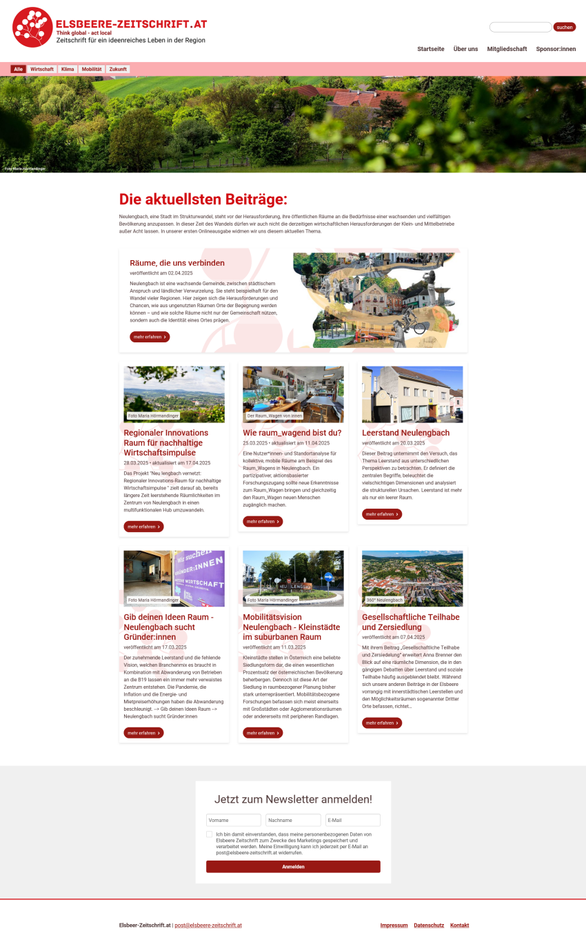 Desktop-Ansicht der Startseite