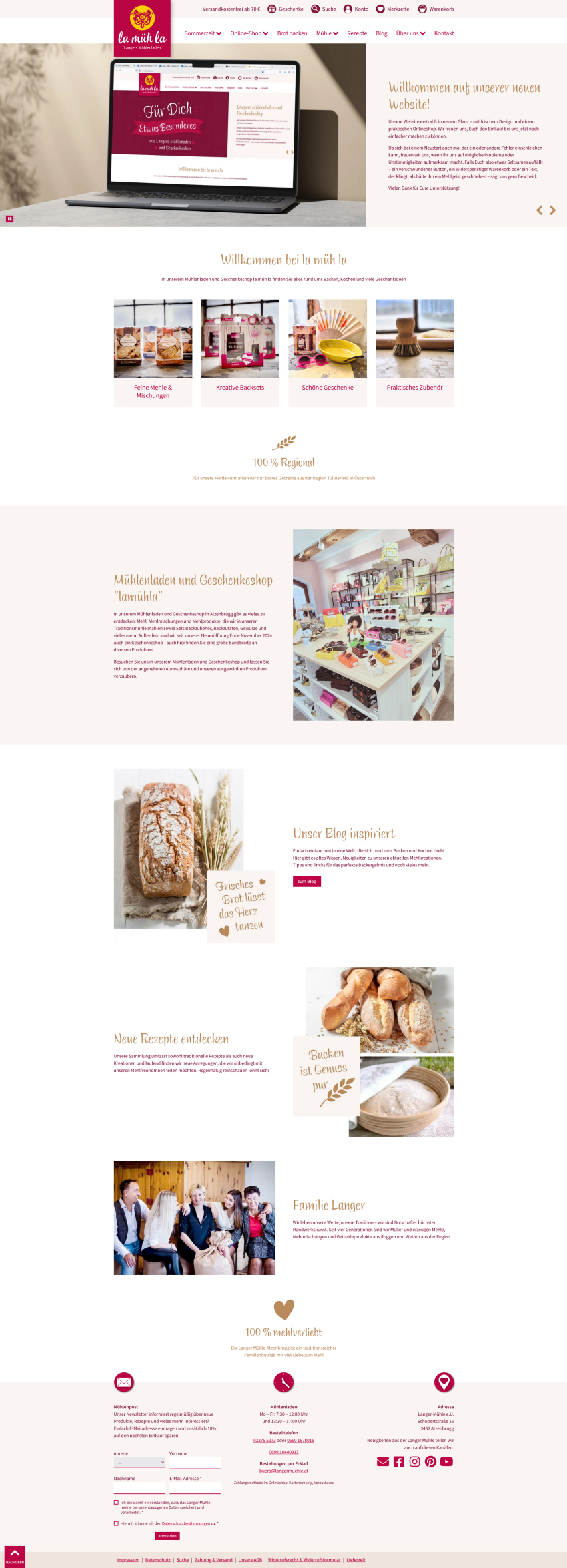 Desktop-Ansicht der Startseite