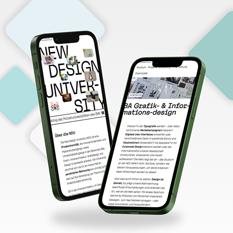 2 Smartphones mit Screenshots der NDU-Webseite